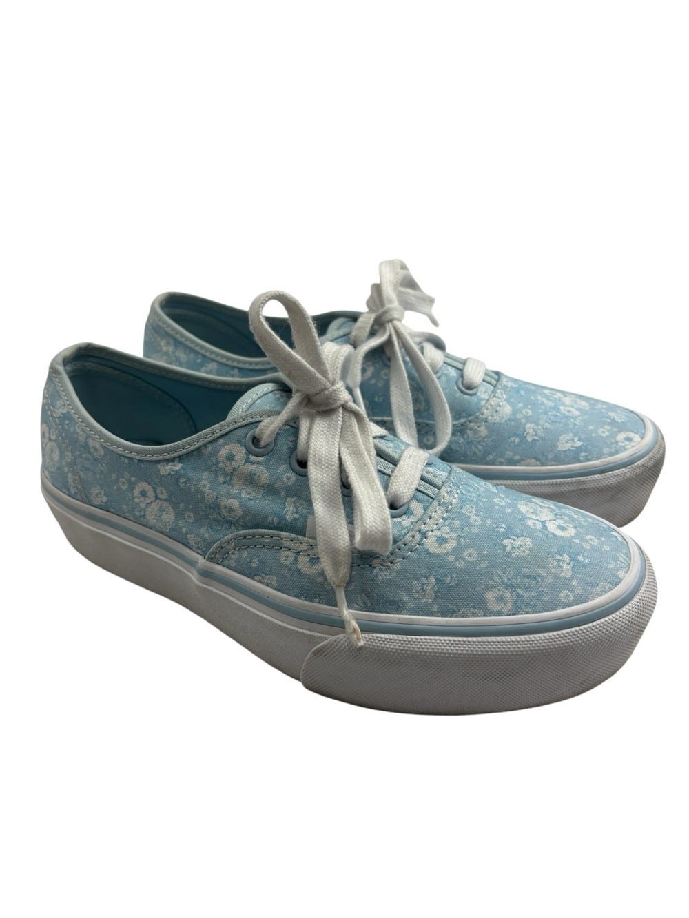Vans Authentic Platform Tonal Floral Blue/White Lace Up Sneakers Size 7